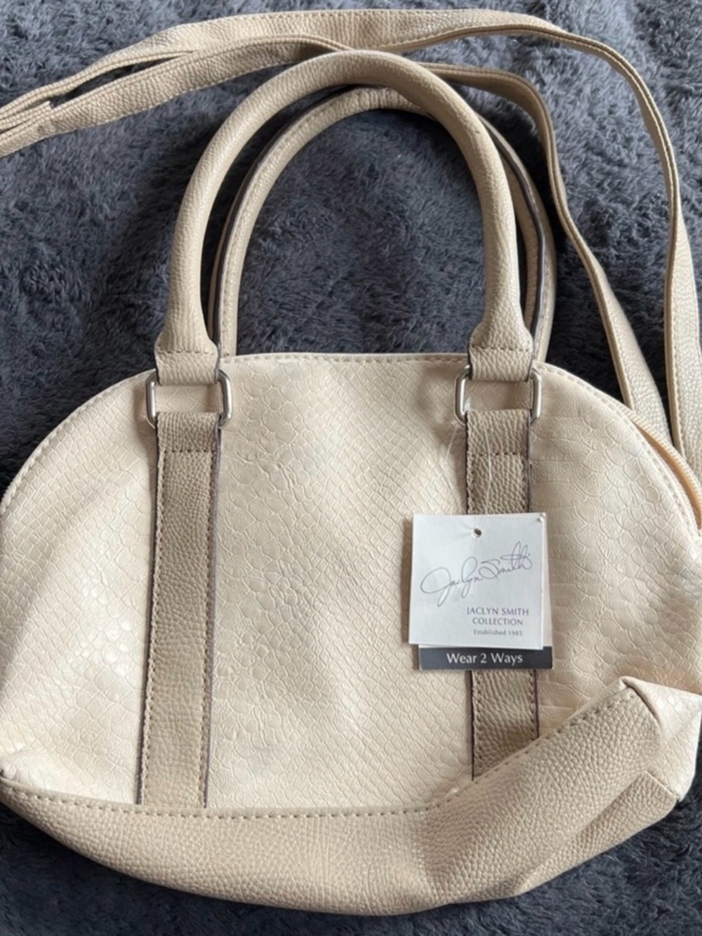 Jaclyn Smith Cream Textured Dome Satchel